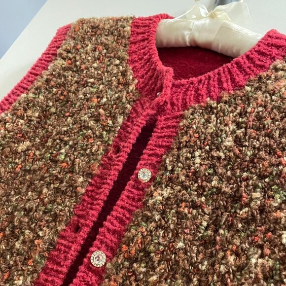 Hand Knitted Vintage Wool Vest Brown Red - Picture 8 of 14
